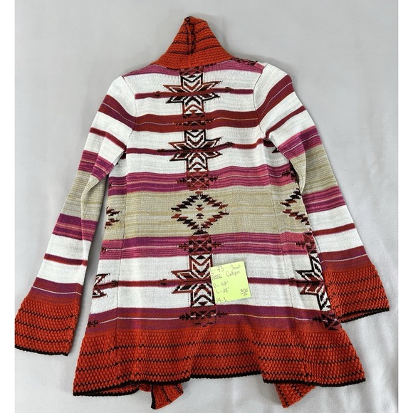 BCBG MAXAZRIA Women's S Open Sweater Cardigan Red-Orange White Southwest Western - Picture 11 of 11